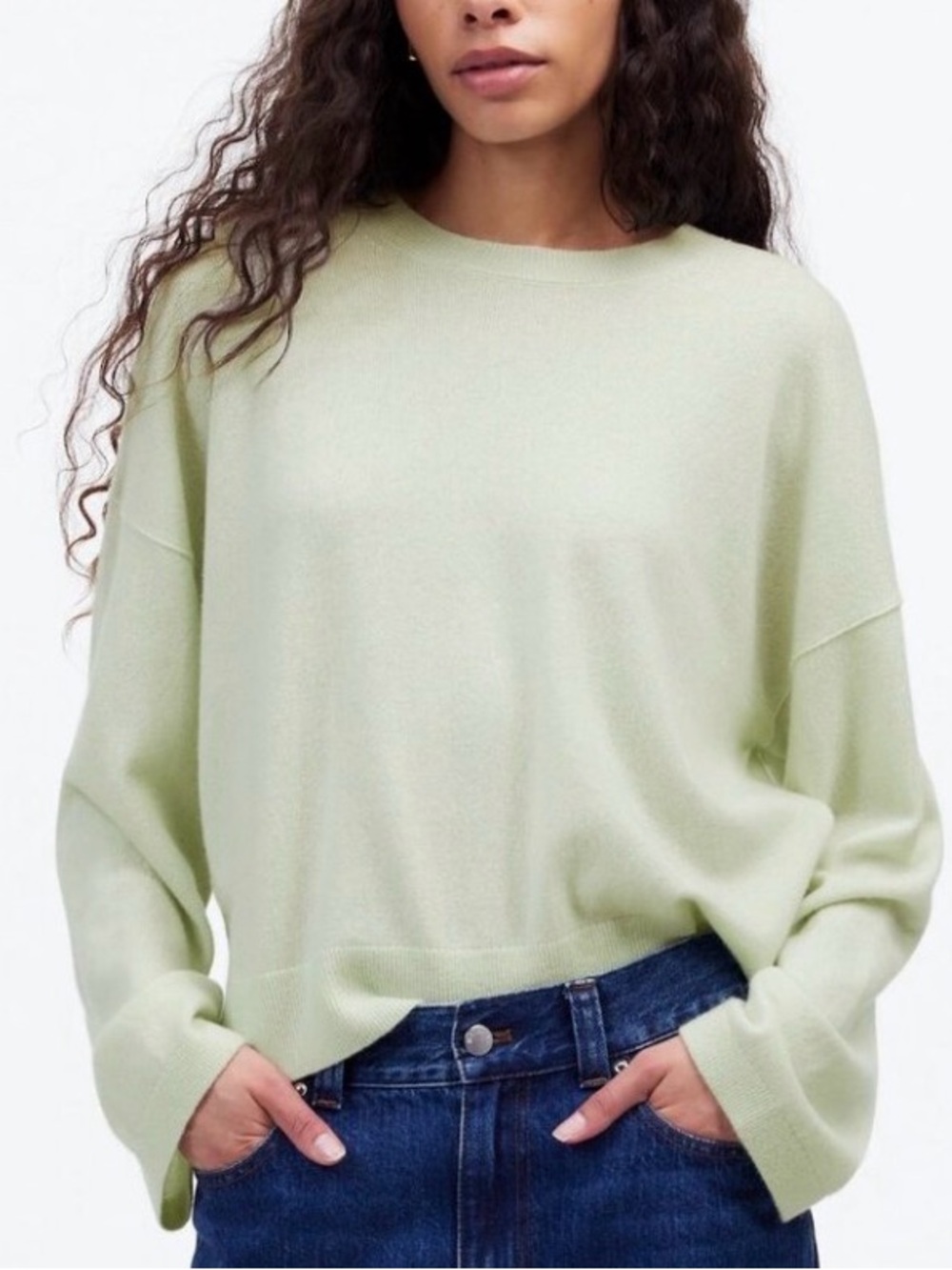 Madewell Cashmere Boxy Sweater Pale Green XL